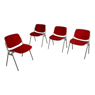 Italian Modern Red Fabric DSC Chairs by Giancarlo Piretti for Castelli, 1970s, Set of 4 For Sale
