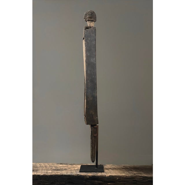 Antique Burkina Faso African Hand Carved Anthropomorphic Trough Sculpture on Custom Stand For Sale - Image 4 of 11