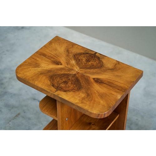 Art Deco Side Table with Shelves in Bookmatched Walnut Veneer, 1920s For Sale - Image 3 of 15