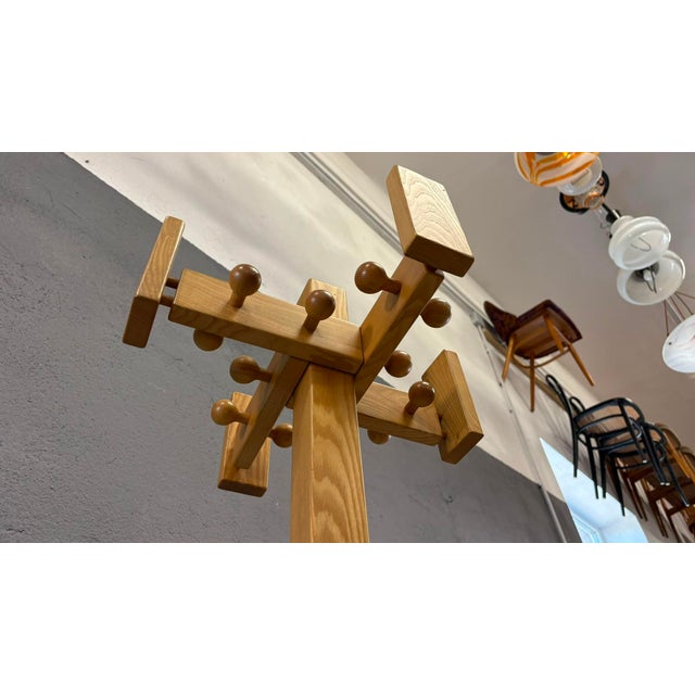 Wood Mid-Century Freestanding Pine Coat Rack in Wood, Europe, 1970s For Sale - Image 7 of 13