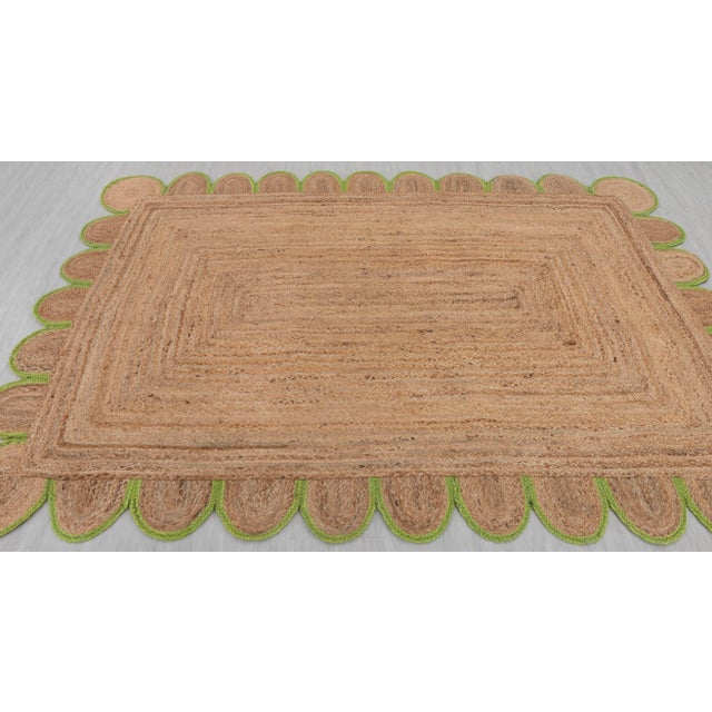 Boho Chic Green Scallop Edge With Natural Jute Rug 5x8 Ft. For Sale - Image 3 of 13