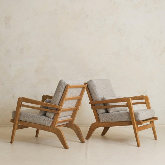 Mid-Century Modern French Lounge Chair + Pillow in the Manner of René Gabriel, 1940s - 2 Available For Sale - Image 3 of 11