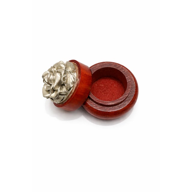 1950s Mid-Century Modern Turned Wood Decorative Box with 800 Silver Rose Lid by Wenk, 1950s For Sale - Image 5 of 8