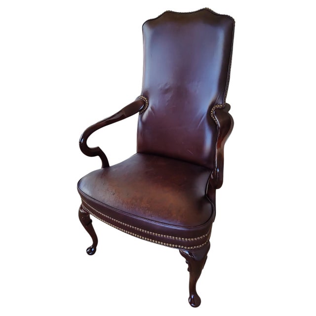 Queen Anne Burgundy Naugahyde Queen Anne Open Armchair - Late 20th Century For Sale - Image 3 of 11