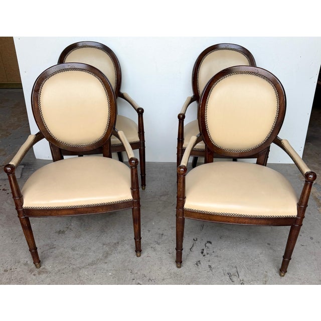 Set of 4 Baker Milling Road Neoclassical Mahogany & Parchment Leather Armchairs For Sale - Image 10 of 17