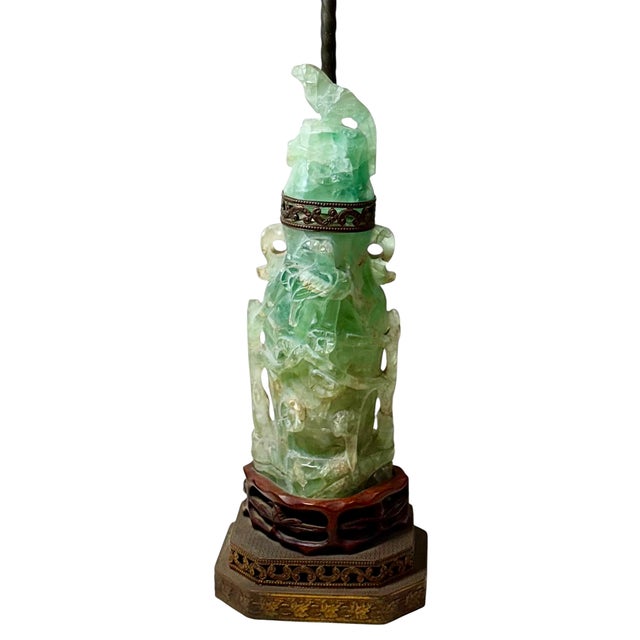 Chinese Antique Chinese Carved Quartz Figural Lamp For Sale - Image 3 of 7