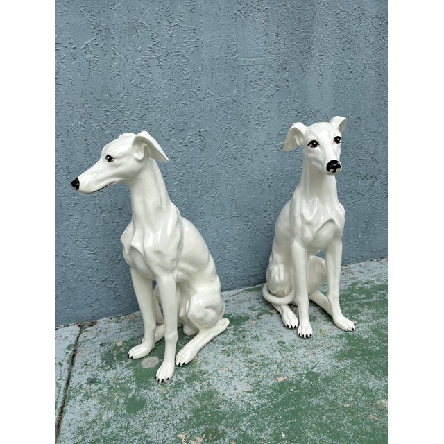 1970s A Pair of Antique Porcelain Regency Ceramic Whippets For Sale - Image 4 of 8