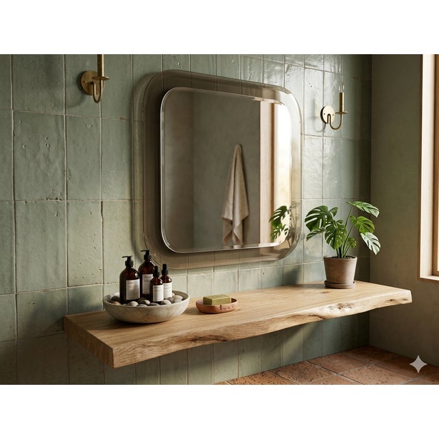 Gray Vintage Wall Mirror in Clear and Smoked Glass, 1970s For Sale - Image 8 of 9