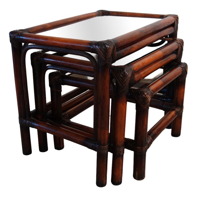 Vintage Rattan Nesting Tables, 1960s, Set of 3 For Sale