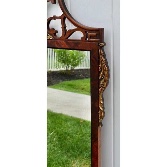 Antique Chippendale Mahogany Mirror Wall Fretwork Gilt Shell Accents For Sale - Image 10 of 15