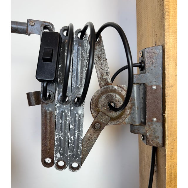 Industrial Grey Scissor Wall Lamp from Elektroinstala, 1960s For Sale - Image 9 of 17