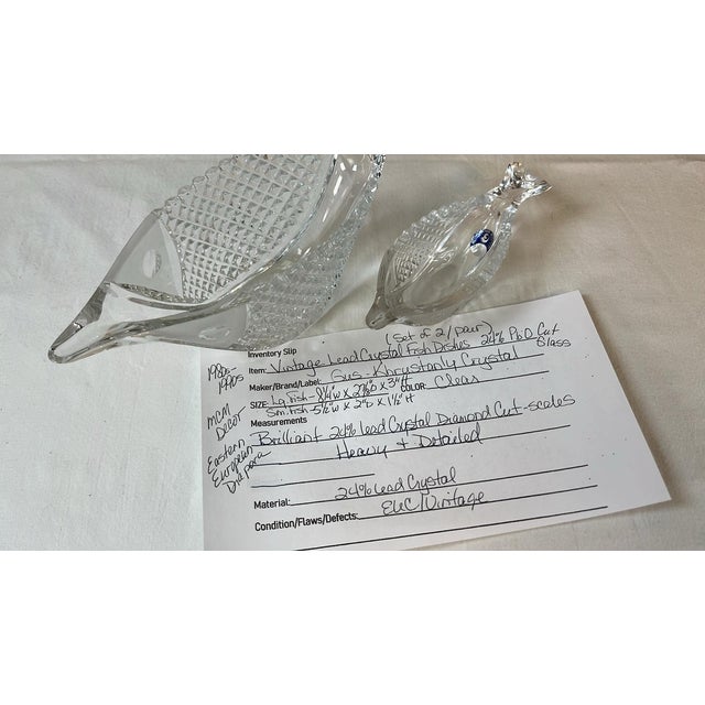 Nautical 1980s Gus Khrustanly Lead Crystal Fish Shaped Dishes Set of 2 For Sale - Image 3 of 8