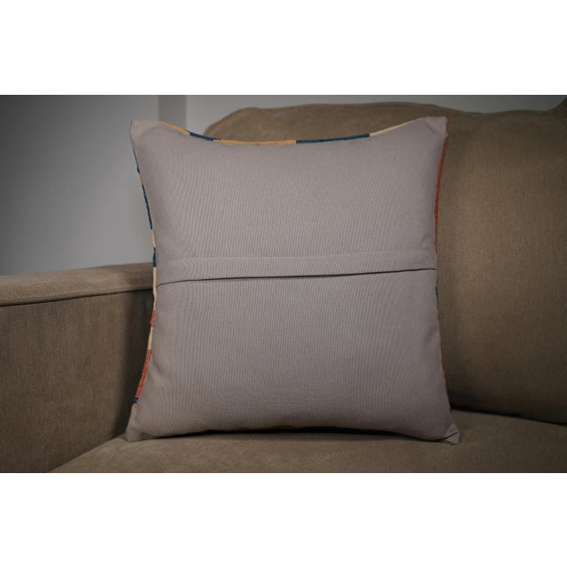 Pastel Tribal Kilim Pillow Cover – 16x16 Vintage Handwoven Textile For Sale In New York - Image 6 of 8