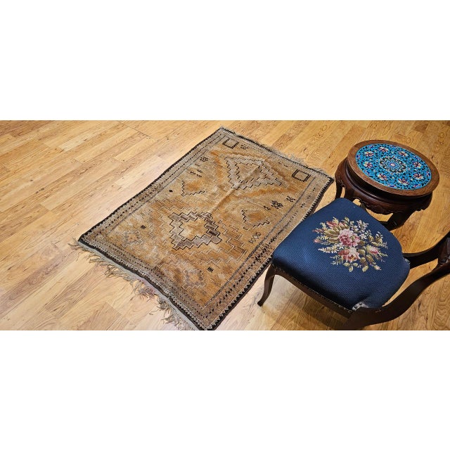 Vintage Moroccan Tribal Rug, Hand-Knotted Wool, Geometric Pattern, Camelhair, 3’ X 5’ For Sale - Image 4 of 17