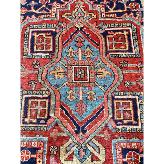 Persian Antique Persian Heriz Carpet Handmade Wool Oriental Rug, Navy, Light Blue, Gold For Sale - Image 3 of 12