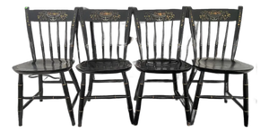 Vintage Nichols & Stone Ebonized Windsor Chairs (4pcs), Hand-Stenciled, Solid Wood