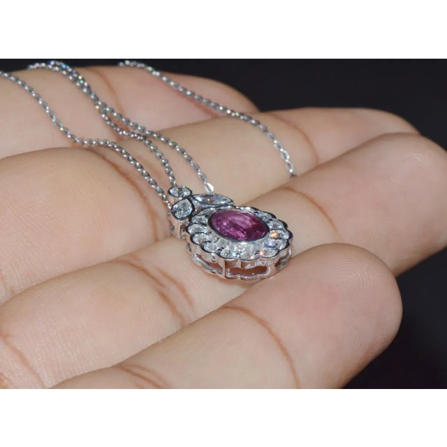 Pink GIA Certified Natural 2.35CTS VS F Diamond Pink Sapphire 18K Solid Gold Platinum Chain Necklace For Sale - Image 8 of 10