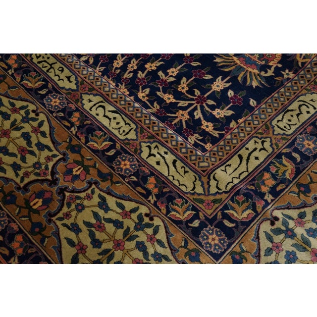 Indian 1920s Blue Navy Floral Antique Indian Lahore Rug 18'0" X 18'0" Handknotted Wool Carpet For Sale - Image 3 of 6