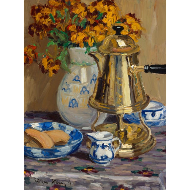 1907 Vintage Coffee Wall Art Print, German Impressionist Still Life by Philipp Klein - 36" X 48" For Sale