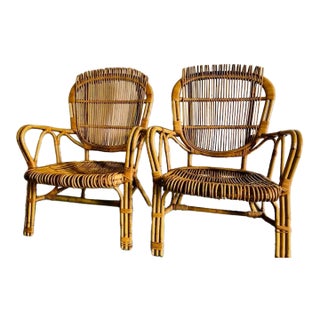 Pair of Rare Vintage Bamboo and Rattan Chairs For Sale