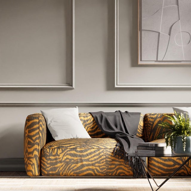 Contemporary Harlequin Equidae Fabric in Onyx/Amber Light - a Sample For Sale - Image 3 of 3