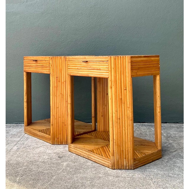 Late 20th Century Vintage Rattan Hexagonal Night Stands - A Pair For Sale - Image 5 of 12