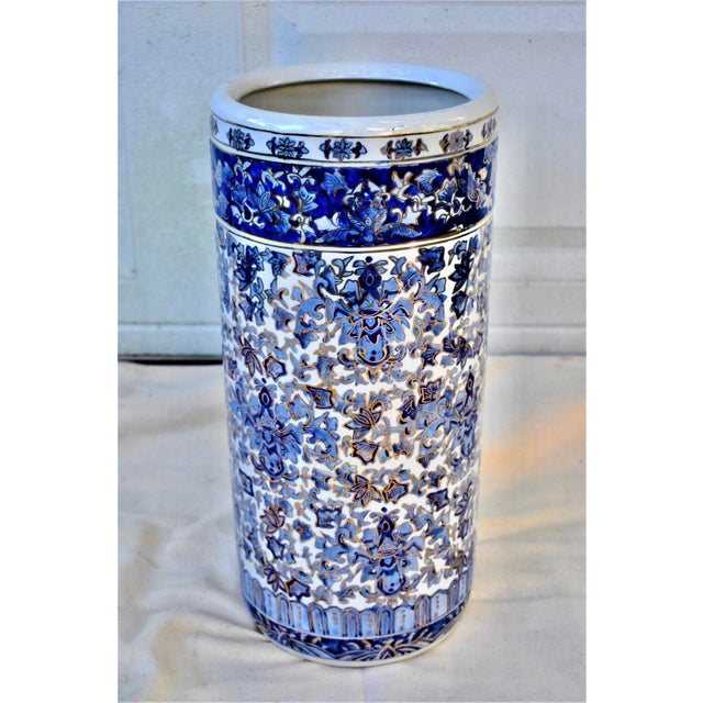 Vintage Blue and White Ceramic Umbrella Stand Chairish
