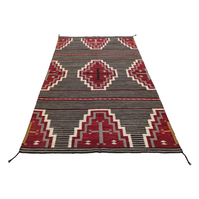 Modern Navajo-Style Hand-Woven Wool Rug With Geometric Terraced Medallions For Sale - Image 4 of 10