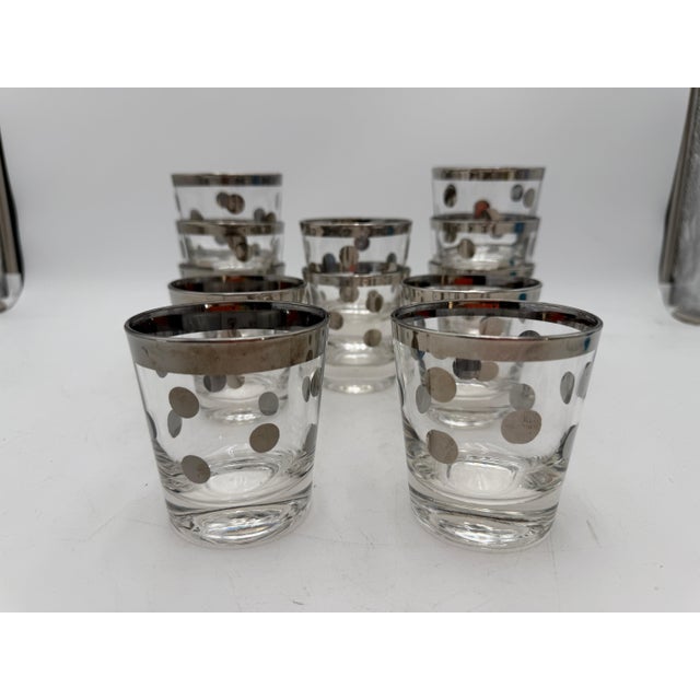 1950s 12 Hollywood Regency Silver Overlay Old Fashioned Glasses, Atomic Dot Barware For Sale - Image 10 of 12