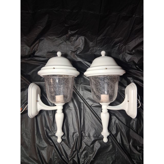 Vintage Outdoor Seeded Glass Wall Sconses - A Pair For Sale - Image 12 of 13