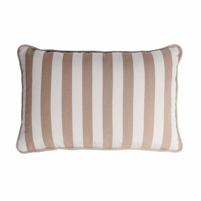 Early 21st Century Striped Outdoor Happy Frame Pillow Beige and White with Piping For Sale - Image 5 of 5