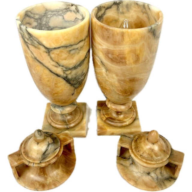 Early 20th Century Pair of Italian Alabaster Urn Table Lamps For Sale - Image 5 of 12