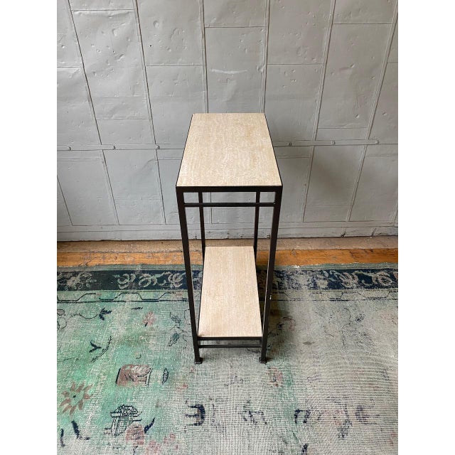 Custom Bronze Iron Console Table With Travertine Shelves For Sale In New York - Image 6 of 12