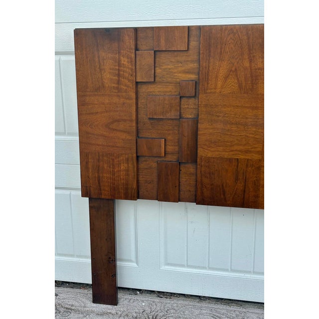 Brown Vtg. MCM Queen/Full Size Lane Staccato Brutalist Collection Walnut Headboard For Sale - Image 8 of 15