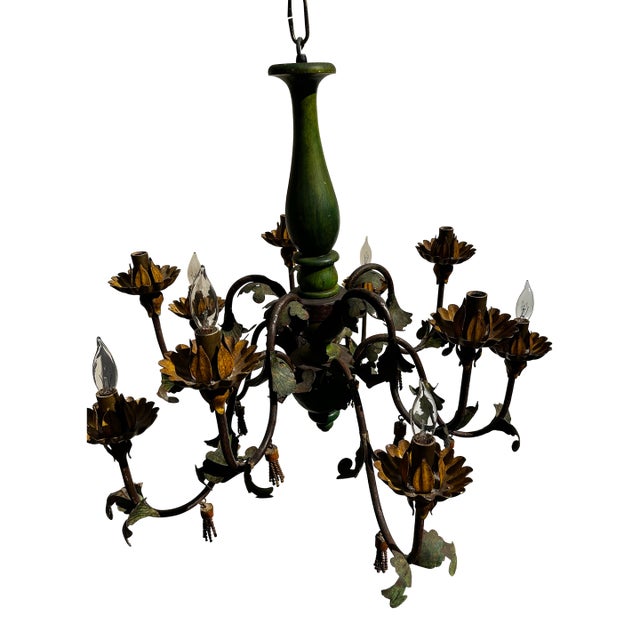 Vintage Country French 10 Light Chandelier For Sale