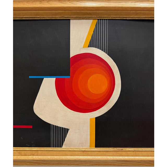 Mid-Century Abstract Op Art Painting, Signed Jean Rets, Framed For Sale - Image 4 of 10