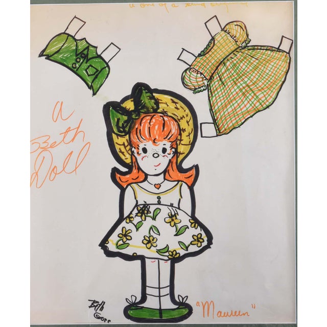 This is a charming, original hand-drawn illustration by artist Beth Gore, featuring a "Beth Doll" named "Maureen." The...