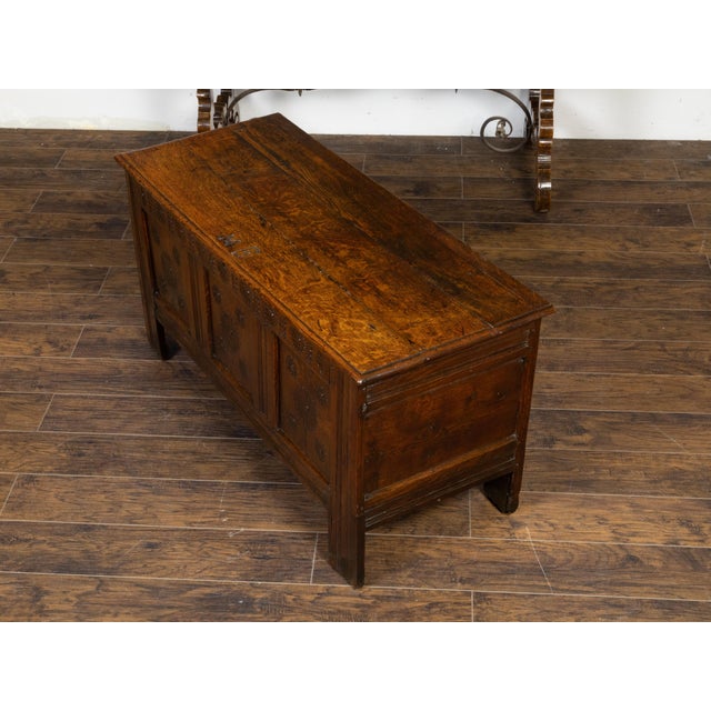 Late 17th Century English Oak Wedding Coffer with Monogram and Carved Rosettes For Sale - Image 10 of 12
