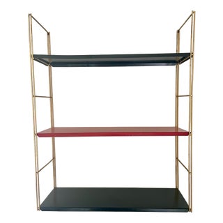 Mid-Century Modern Adjustable Brass and Metal Wall-Mounted Shelf, 1960s For Sale