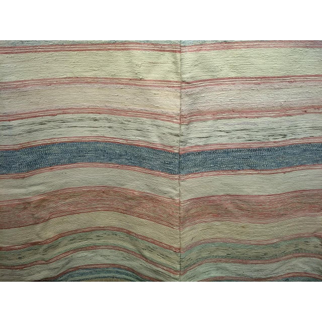 Textile Antique American Rag Rug, Handwoven Stripe Pattern, Pale Blue & Ivory, 6x7 For Sale - Image 7 of 9