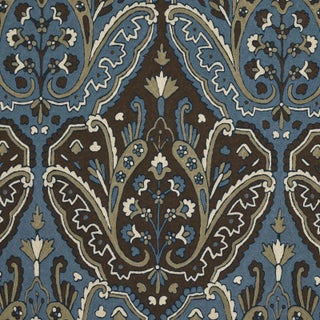 Sample - Schumacher Maharajah Crewel Embroidery Fabric in Indigo For Sale