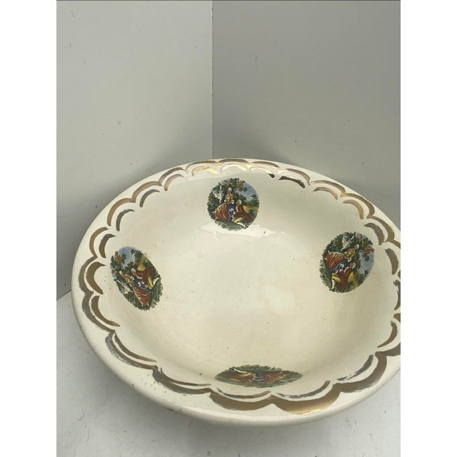 Vintage Victorian Style Ceramic Pitcher & Wash Basin Set – Courting Couple Motif, Gold Gilt For Sale - Image 4 of 11