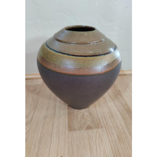 Vintage Mid Century Studio Art Pottery Vase Signed Sb For Sale - Image 4 of 13
