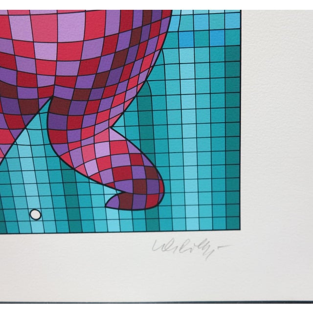 1980s 1989 Vintage Victor Vasarely the Golfer LTD Serigraph, Hand Signed Art in Turquois For Sale - Image 5 of 8