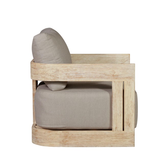 Modern Paradiso Outdoor Teak Natural Look Revolving Chair - Gray Fabric For Sale - Image 3 of 12