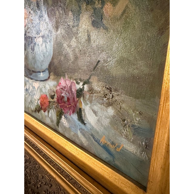 Mid 20th Century Floral Still-Life Oil on Canvas in Gold Frame, Signed Vargas For Sale - Image 4 of 12