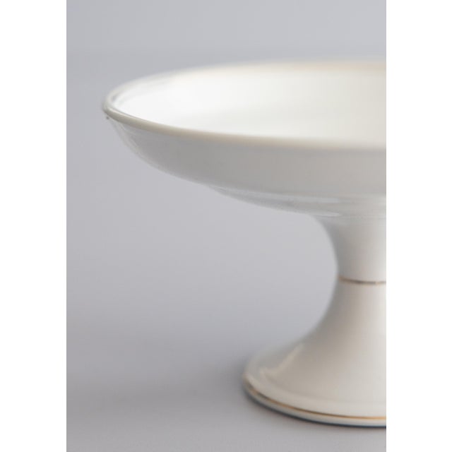 Ceramic Antique Belgian White Ironstone Gilt Pedestal Compote For Sale - Image 7 of 10