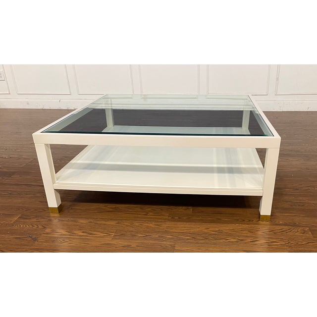 Contemporary Square Wood and Glass Cocktail Table by Highland House For Sale - Image 12 of 12