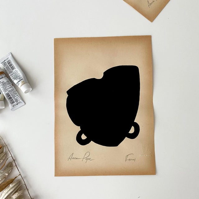 "Forms" Contemporary Minimalist Gouache Drawing on Vintage Paper For Sale - Image 4 of 4