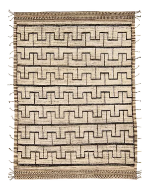 Beige Modern Moroccan Style Handmade Black Boho Pattern Wool Rug
